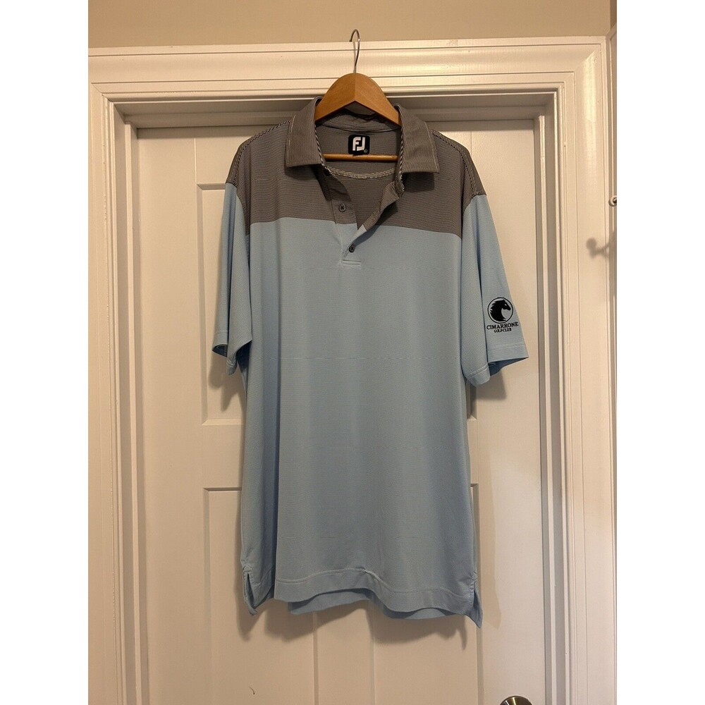 FJ FootJoy Shirt Blue Gray Stripe Golf Polo Short Sleeve Size XL Cimarrone Golf